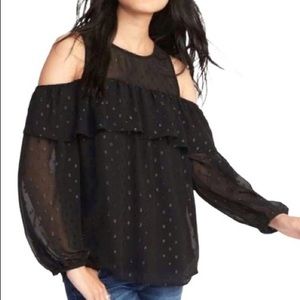 Old Navy Black Cold Shoulder Ruffle Blouse